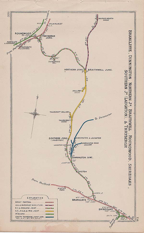 Pre Grouping railway junction around Brancliffe Dinnington Northern Jn Braithwell Roundwood Shireoaks Southern Jn Laughton & Thrybergh