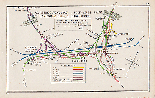 Pre Grouping railway junction around Clapham Junction Stewarts Lane Lavender Hill & Longhedge