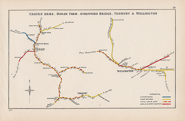 Pre Grouping railway junction around Craven Arms Marsh Farm Stretford Bridge Tenbury & Wellington