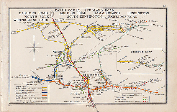 Pre Grouping railway junction around Earls Court Studland Road Addison Road Hammersmith Kensington South Kensington Uxbridge Road Bishops Road North Pole and Westbourne Park