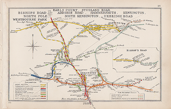 Pre Grouping railway junction around Earls Court Studland Road Addison Road Hammersmith Kensington South Kensington Uxbridge Road Bishops Road North Pole and Westbourne Park