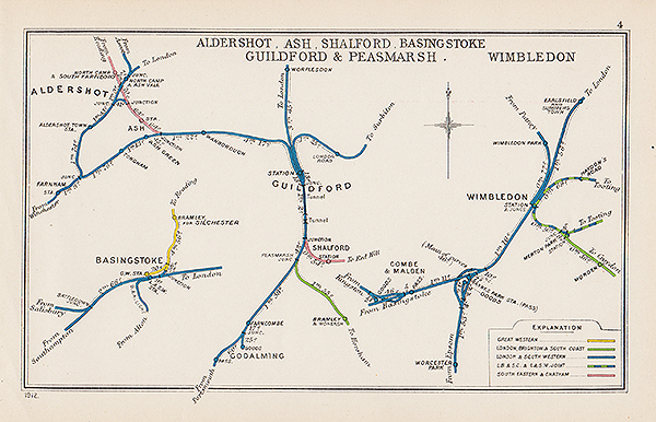 Pre Grouping railway junction around Aldershot Ash Shalford Basingstoke Guildford & Peasmarsh and Wimbledon