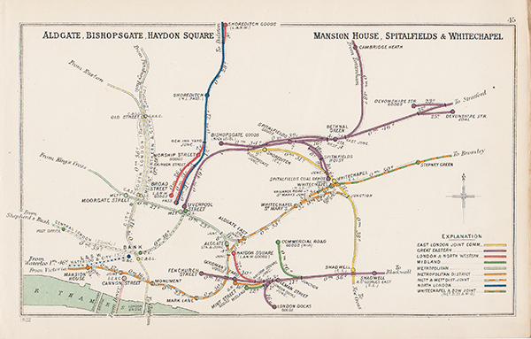 Pre Grouping railway junction around Aldgate Bishopsgate Haydon Square Liverpool Street Mansion House Spitalfields & Whitechapel