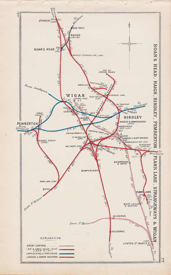 Pre Grouping railway junction around Boar's Head Haigh Hindley Pemberton Plank Lane Strangeways & Wigan