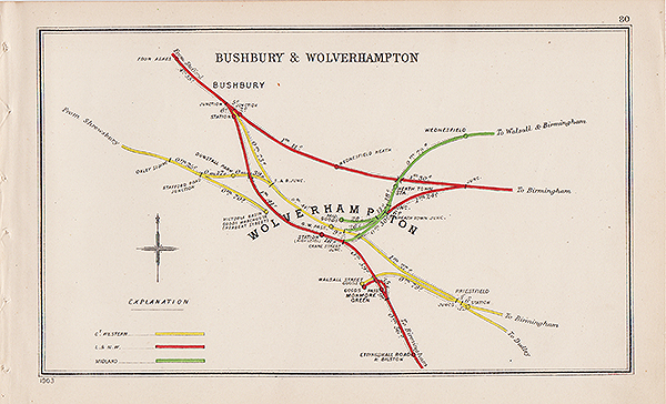 Pre Grouping railway junction around Bushbury & Wolverhampton