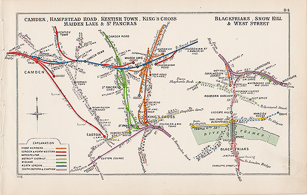 Pre Grouping railway junction around Camden Hampstead Road Kentish Town King's Cross Maiden Lane & St Pancras and Blackfriars Snow Hill & West Street