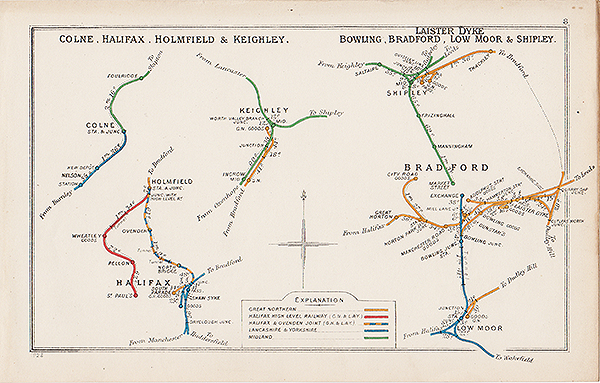 Pre Grouping railway junction around Colne Halifax Holmfield & Keighley and Laister Dyke Bowling Bradford Low Moor & Shipley