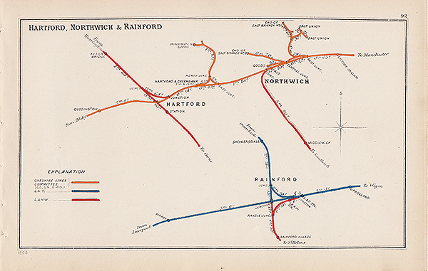 Pre Grouping railway junction around Hartford Northwich & Rainford