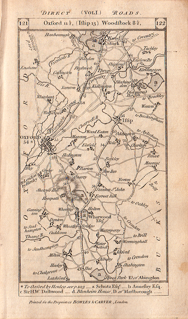The Road from Oxford to Islip and Woodstock continuing on the verso to Chipping Norton Morton and Broadway