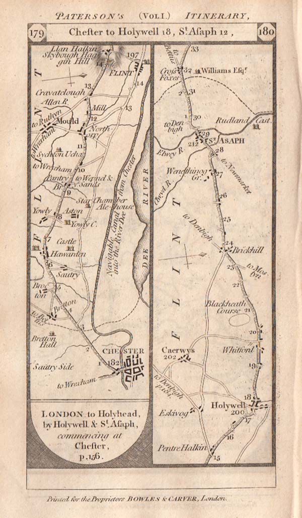 The Road from Chester to Holywell to St Asaph   On the verso is the road from Shrewsbury to Welshpool 
