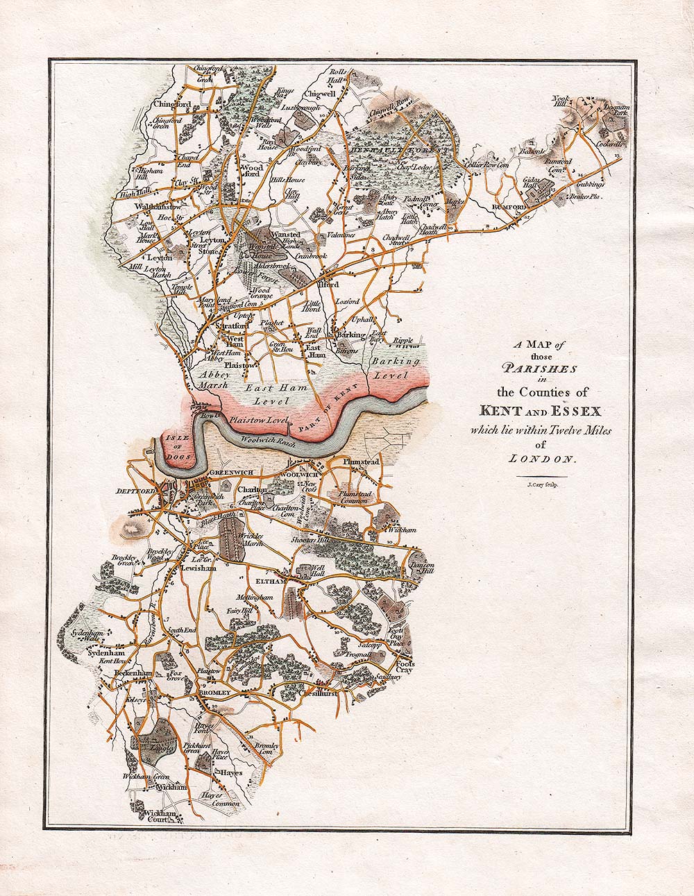 Parishes in the Counties of Kent and Essex which lie within Twelve Miles of London