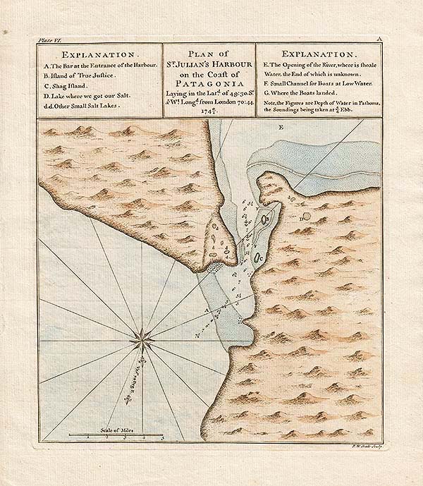 Plan of St Julian's harbour on the coast of Patagonia Laying in the latd of 49:30 S* & WtL longd from London 70:44 174 0/1