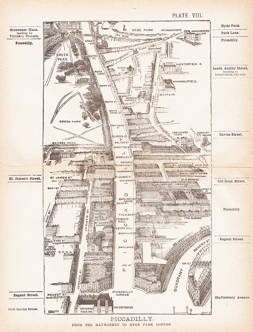 Piccadilly from The Haymarket to Hyde Park