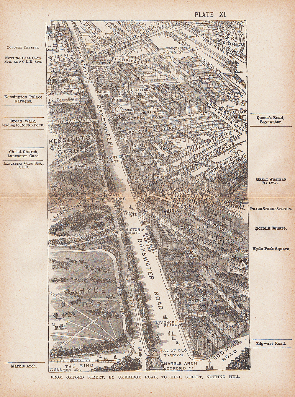 From Oxford Street by Uxbridge Road to High Street Notting Hill