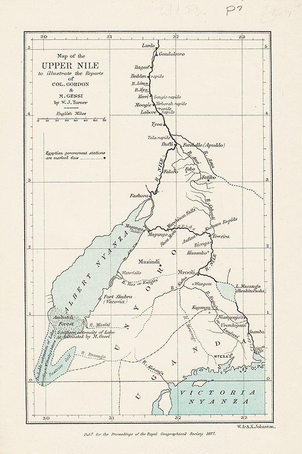 Map of the Upper Nile to illustrate the Reports of Col Gordon & M Gessi by WJ Turner
