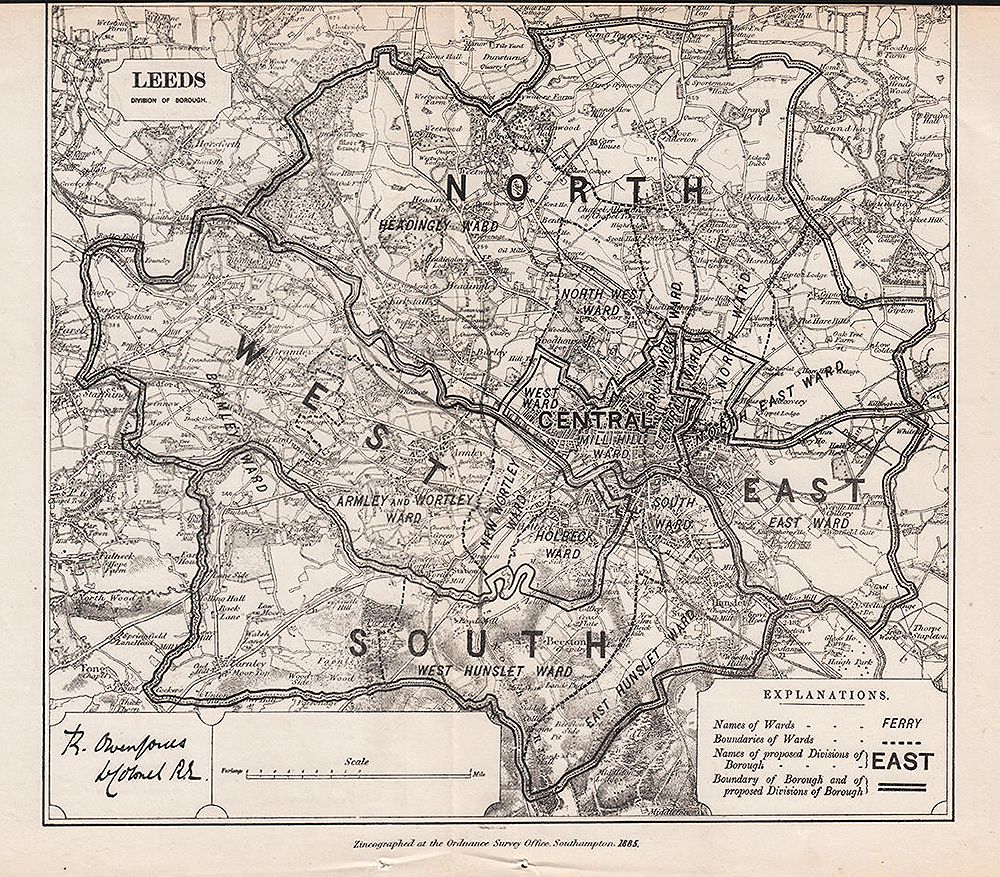 Leeds  -  Map of the Report of the Boundary Commissioners for England and Wales 1885