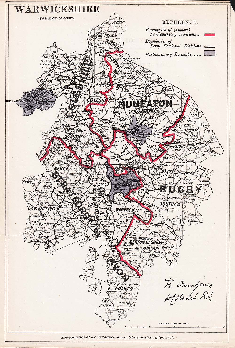 Warwickshire New Divisions of County -  Map of the Report of the Boundary Commissioners for England and Wales 1885