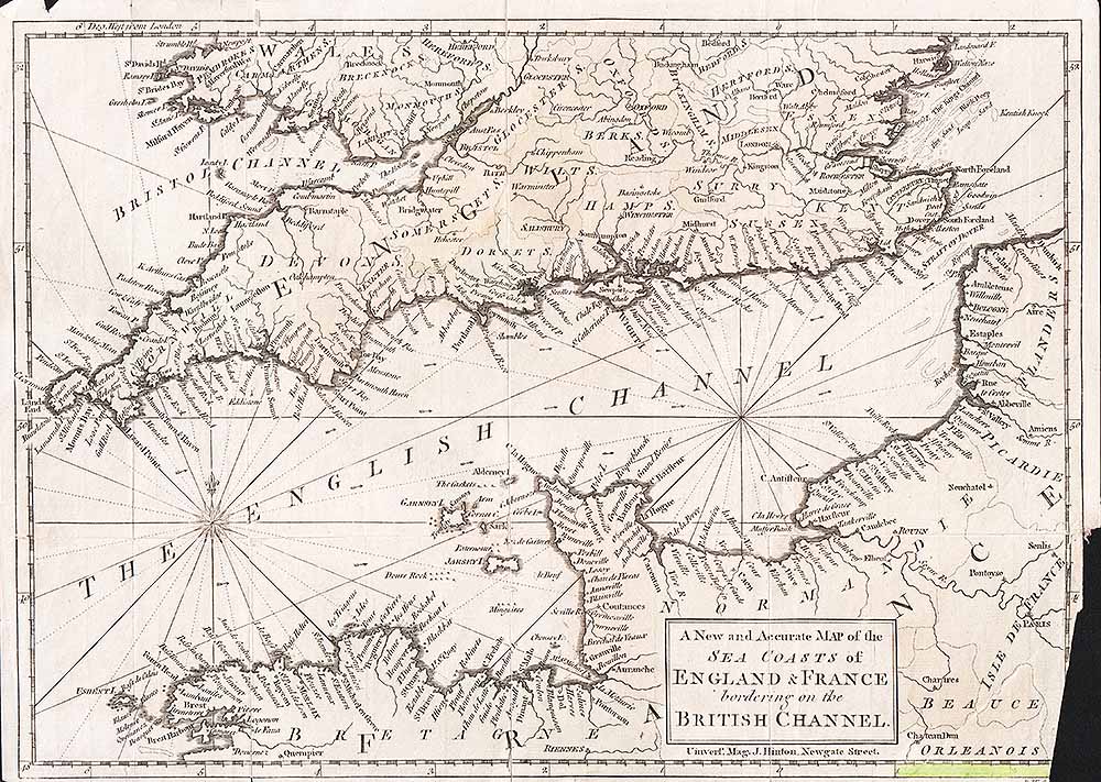 A New and Accurate Map of the Sea Coasts of England & France bordering on the British Channel