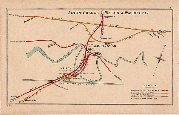 Pre Grouping railway junction around Acton Grange Walton & Warrington