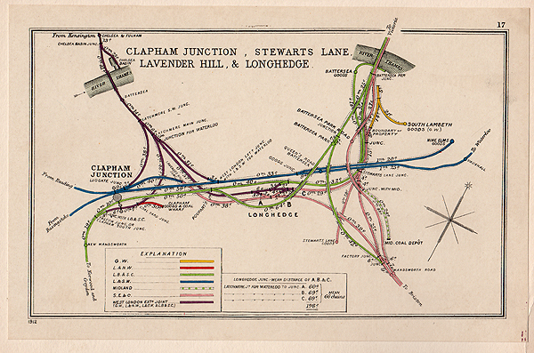 Pre Grouping railway junction around Clapham Junction Stewarts Lane Lavender Hill & Longhedge 
