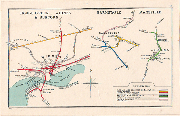 Pre Grouping railway junctions around Hough Green Widnes & Runcorn; Barnstaple; Mansfield