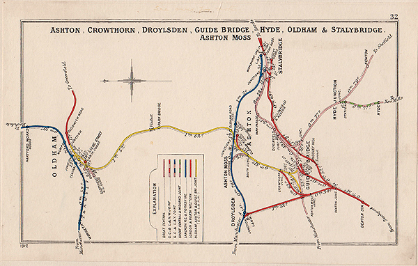 Pre Grouping railway junction around Ashton Ashton Moss Crowthorn Droylsden Guide Bridge Hyde Oldham & Stalybridge 