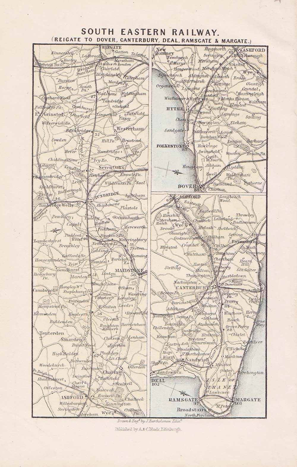 South Eastern Railway Reigate to Dover Canterbury Deal Ramsgate & Margate 