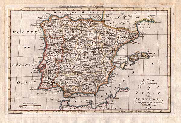 A New and Accurate Map of Spain and Portugal  -  Thomas Bowen