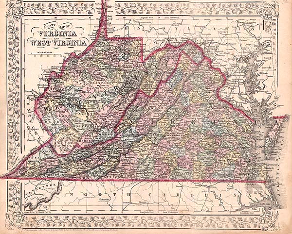 County Map of Virginia and West Virginia