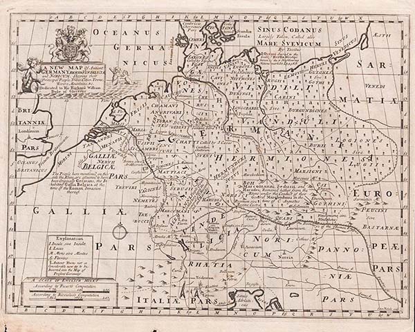 A New Map of Antient Germany Rhaetia Vindelicia and Noricum