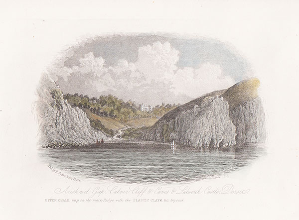 Arishmel Gap Culver Cliff & Caves & Lulworth Castle Dorset  Upper Chalk gap on the main Ridge with the Plastic Clays &c beyond