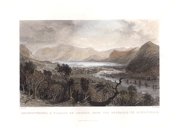 Derwentwater & village of Grange from the entrance to Borrowdale