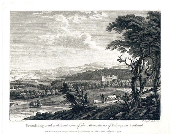 Drumlanrig with a distant view of the mountains of Galway in Scotland