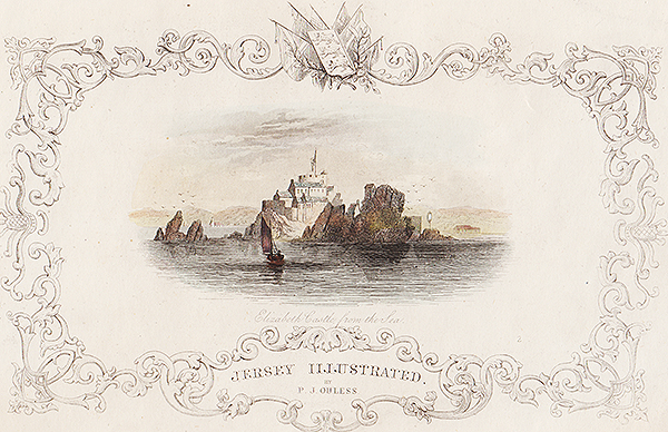Elizabeth College from the sea  Title page from Jersey Illustrated by PJ Ouless