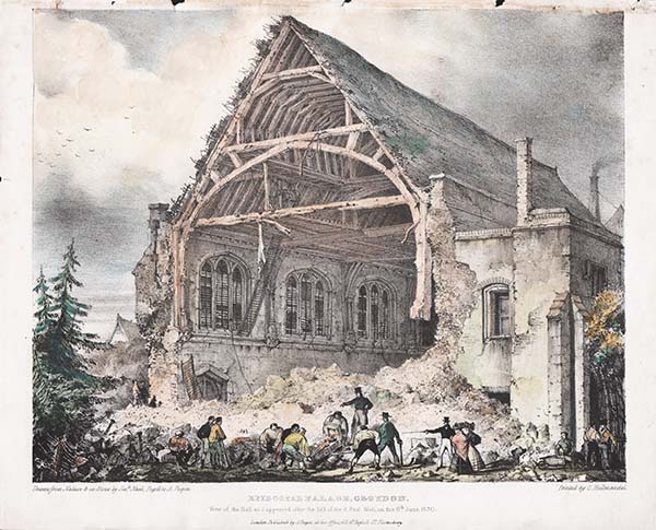 Episcopal Palace Croydon  View of the Hall as it appeared after the fall of the E End Wall on the 8th June 1830