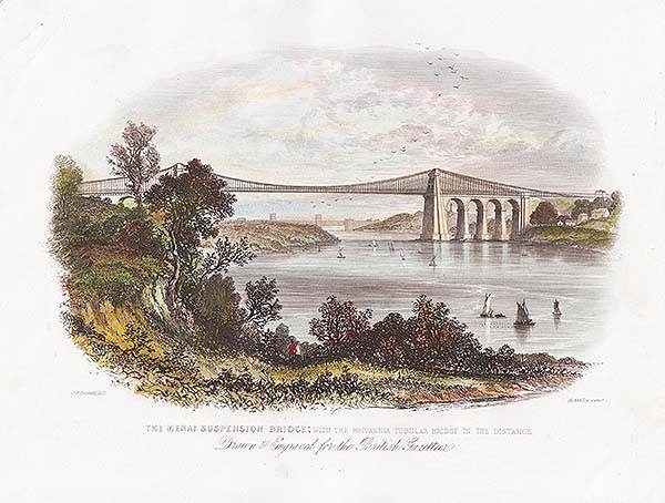 The Menai Suspension Bridge; With the Britannia Bridge in the distance