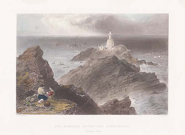 The Mumbles Rocks and Lighthouse  Swansea Bay