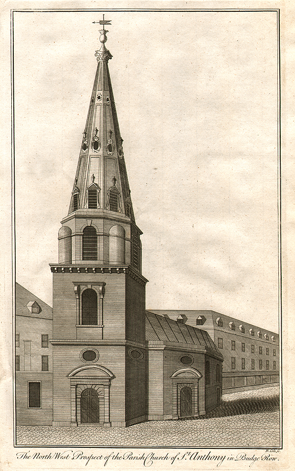 The North West Prospect of the Parish Church of St Anthony in Budge Row