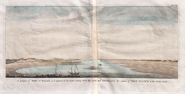 A prospect of Port St Julian as it appears at low water looking down the river and extending from the island of True Justice to the river's mouth