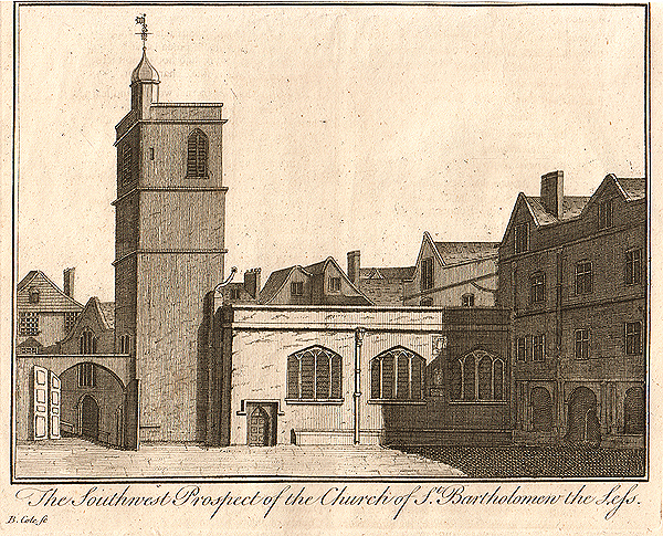 The South West Prospect of the Chuyrch of St Bartholomew the Less