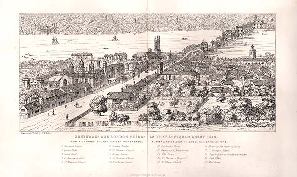 Southwark and London Bridge as they appeared about 1546