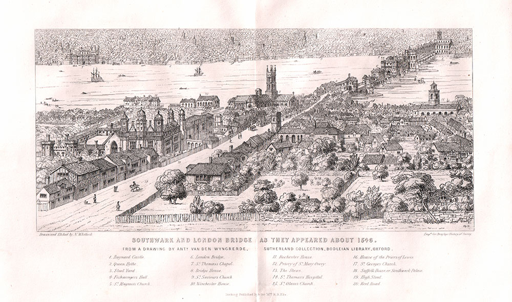 Southwark and London Bridge as they appeared about 1546.