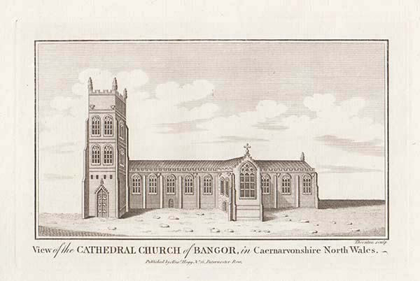 View of the Cathedral Church of Bangor in Caernarvonshire North Wales 